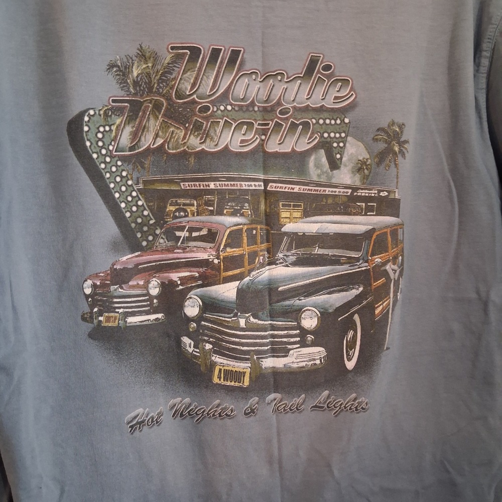 Newport Blue T Shirt Mens M Blue Woodie Drive-In Graphic Tee Car Beach Surf Vibe